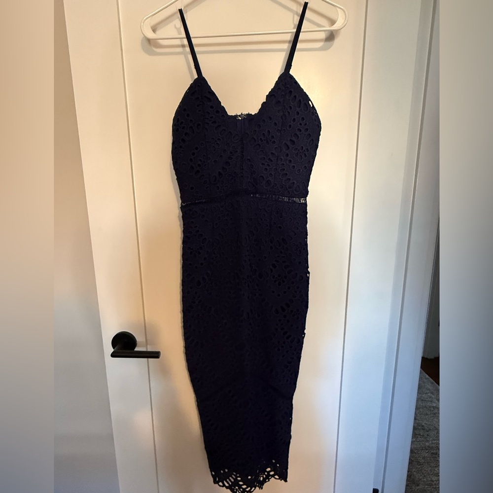 Missguided Navy Eyelet Lace Spaghetti Strap Midi Dress